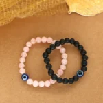 Rose Quarts Bracelet + Evil Eye Lava Bracelet